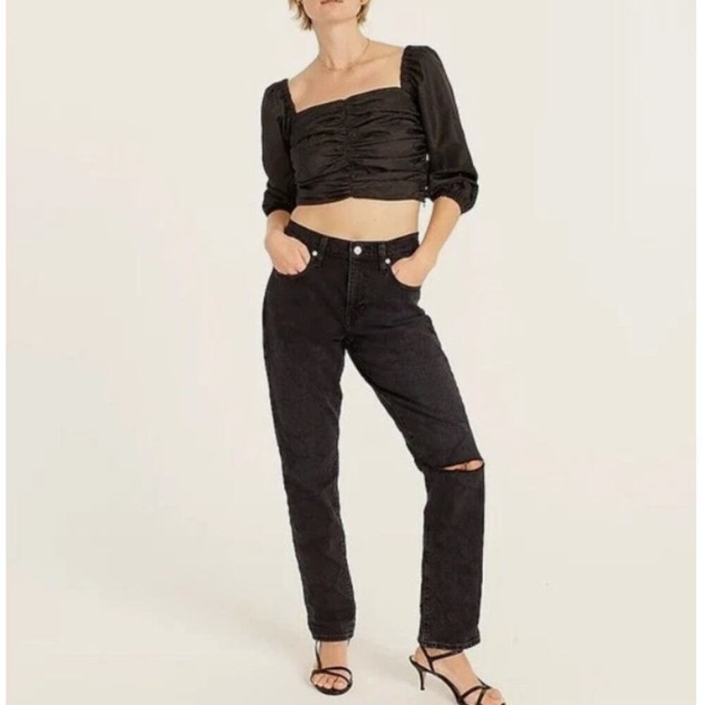 J. Crew Women's Slim Boyfriend Distressed Busted Knee Denim Jeans Size 29 Black